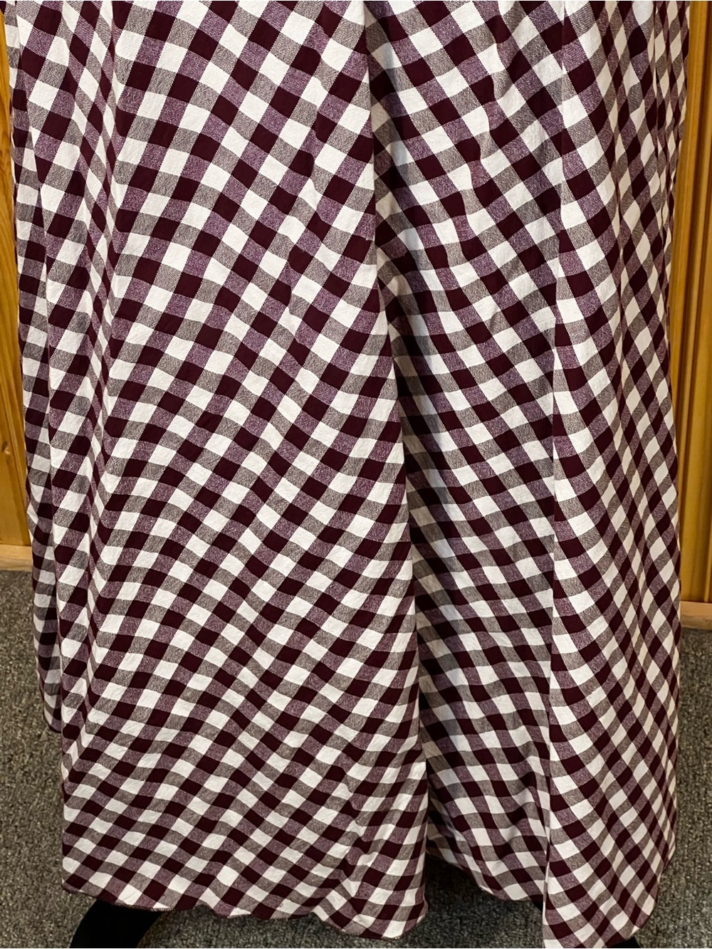 Forte_Forte Cotton Gingham Checked Tie-Waist Maxi Skirt in Maroon and Cream Sz-M - Picture 6 of 9